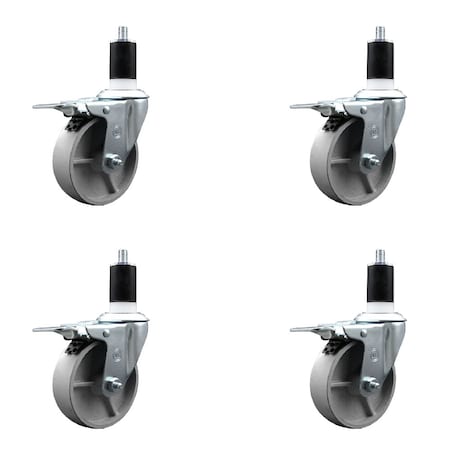 Service Caster 4'' Semi Steel Swivel 1-1/2'' Expanding Stem Caster Set Total Lock Brake, 4PK SCC-EXTTL20S415-SSR-112-4